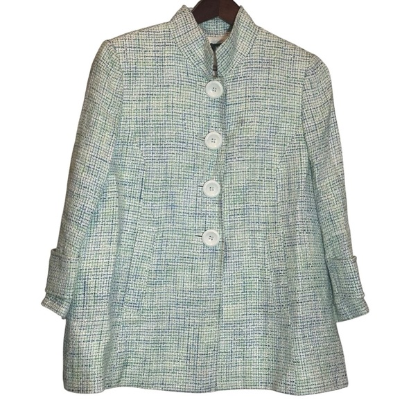 Isabella Demarco White Blue Green Women’s Lined Blazer Jacket Size 8 - Picture 1 of 9